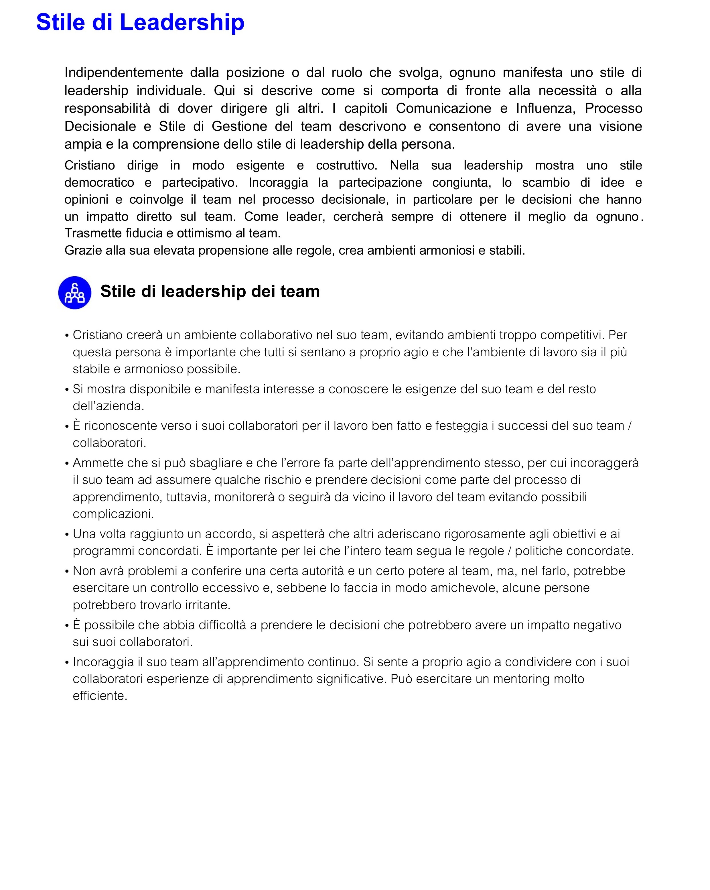 Stile di Leadership e Stile di leadership dei team